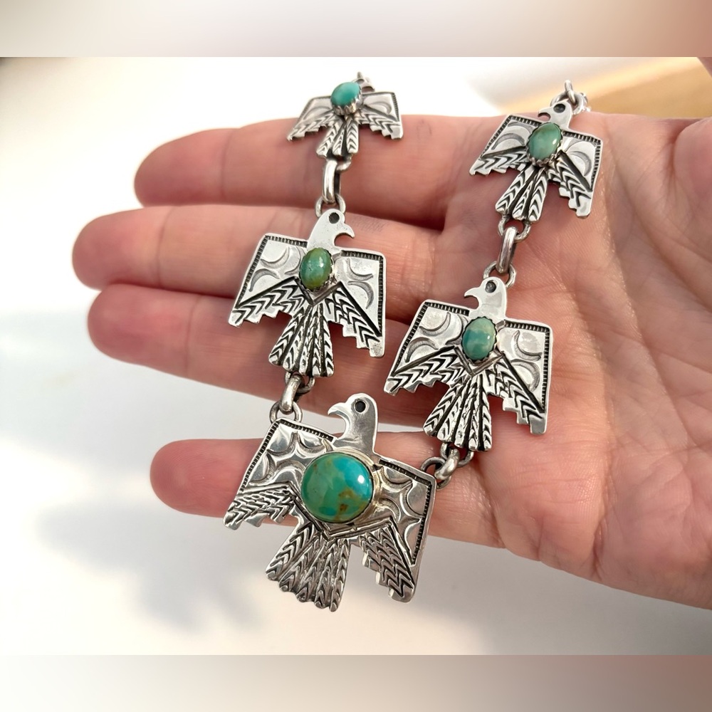 Vintage sterling silver and turquoise thunderbird necklace
